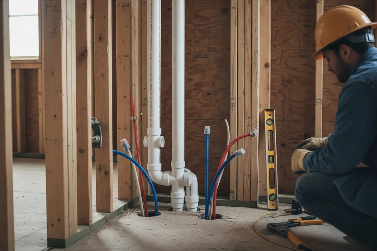 Drain and supply rough-in during Drain Cleaning in Irvington
